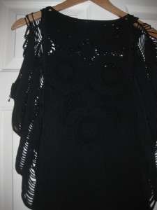 WOW** BEBE TIGHT CUT OUT FRINGED NET SLEEVE DRESS SZ P / S  