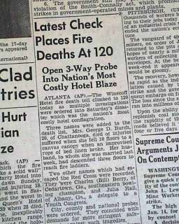 WINECOFF HOTEL FIRE Disaster Atlanta GA probe opened 1946 Newspaper 