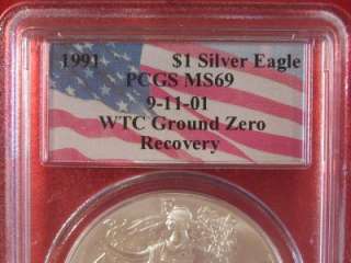 1991 Silver Amercian EAGLE WTC GROUND ZERO RECOVERY PCGS GEM  
