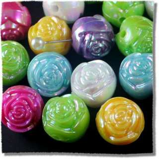30x Acrylic Assorted Colors Rose Round Bead 13x12mm  