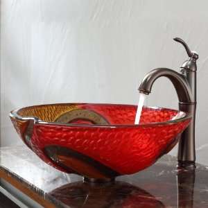   Copper Snake Glass Vessel Sink and Riviera Faucet, Oil Rubbed Bronze