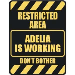   RESTRICTED AREA ADELIA IS WORKING  PARKING SIGN