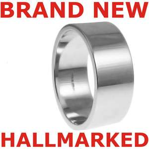 10mm Mens 11.2g 9ct Hallmarked 375 White Gold Flat Wedding Band Ring 