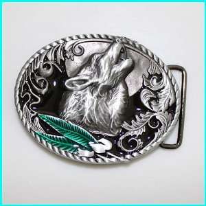  New Western Howling Wolf With Green Belt Buckle WT 013 