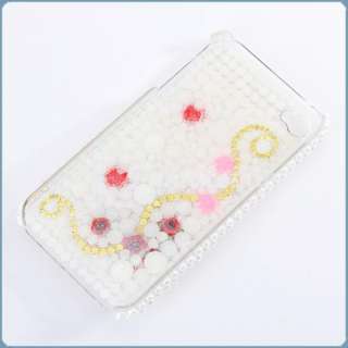 Bling Rhinestone Pearl 3D Flower Hard Case Cover Handmade for Apple 
