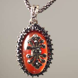 d4024 Womens Classic Red Oval Tibet Silver Gemstone Pendant Necklace 