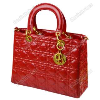 Fashion Red Black Womens Tote Sweet PU Leather Handbag Shoulder Bag 