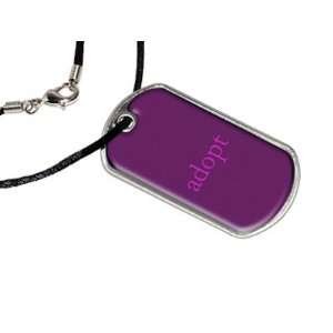  Adopt   Military Dog Tag Black Satin Cord Necklace 