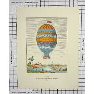    Antique Colour Print Balloon Sieur Adorne Citadelle