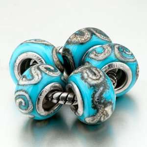  5 Gray Crust Pattern Beads Bracelets Fits Pandora Charm 