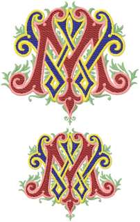 MW   WM #2 Machine Embroidery 2 Letter Monogram 4x4  