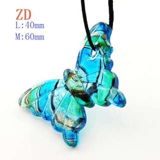 G4111 Ladys Butterfly Blue Lampwork Murano Glass Pendant Necklace NEW 