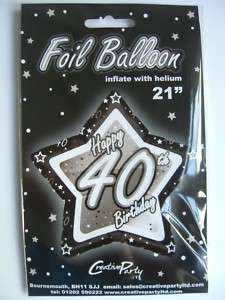 40th Birthday(Black/Star/21)Helium Foil Balloons  