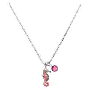     Hot Pink Charm Necklace with Rose Swarovski Crystal Drop [Jewelry