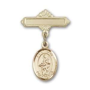 14kt Gold Baby Badge with St. Jane of Valois Charm and Polished Badge 