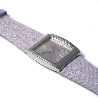 Pretty fashion watch with lilac strap, embroidered with flowers and 
