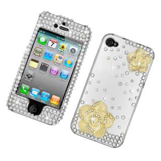 For Apple iPhone 4 4S Hard FULL DIAMOND 3D Snap on Case Silver White 