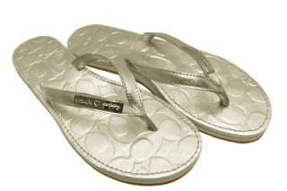COACH WILMA METALLIC SILVER WOMENS FLIP FLOPS Authentic New In Box 