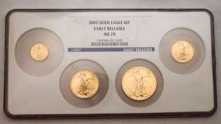 2007 1.85 Troy Oz American Gold Eagle Uncirculated 4 Coin Set MS70 