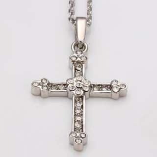 N55 18K white Gold plated white gem Swarovski crystal cross Necklace 