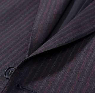 1695 CANALI Midnight Burgundy Brushed Stripe Super 120s Wool Suit 44 