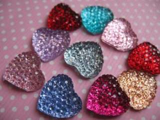 80 Plastic Shiny heart gem 14mm flatback Mix RA003  