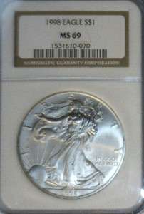 1998 Silver Eagle MS 69 NGC 070o  