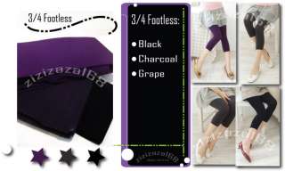 QUALITY 120 DENIER COLOR 3/4 FOOTLESS TIGHTS LEGGINGS  