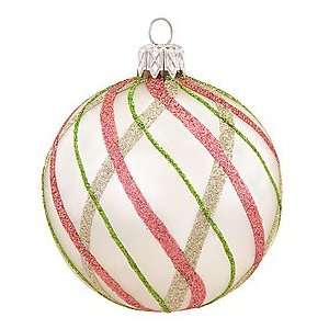    White With Green And Pink Glitter Stripes Ornament