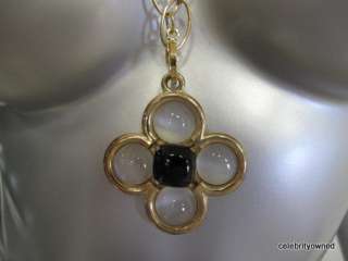 Designer Gold Metal Chain Black/White Gemstone Floral Necklace $175 