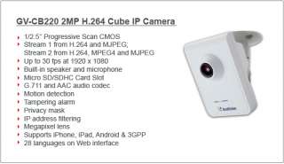 2MP Geovision H.264 Cube Video IP Camera 2 MegaPixel Hi Resolution 