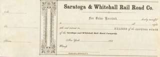 185_ Saratoga & Whitehall RailRoad NY stock certificate  