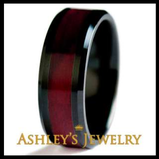 Ceramic Wedding Band 8mm Red Wood Mens Ring Size 10  