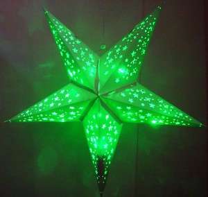 White Star Hanging Party Lantern Green LED Lights LARGE  