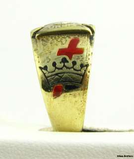 Vintage Knights Templar Genuine Diamond Ring   14k White Yellow Gold 