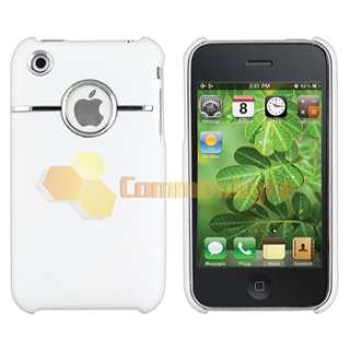 White Rubber Hard Case Cover w/ Chrome Hole Rear+Privacy Film For 