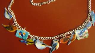 Bird Charm necklace blue birds,altered,whimsical,art  
