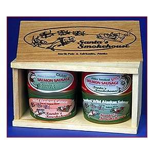 Four can smoked Alaska salmon in a beautiful wooden gift box  