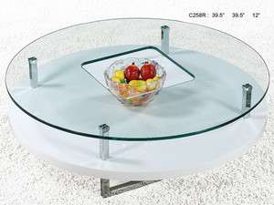 Round Glass Top White Base Modern Coffee Table  