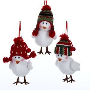  12 Plush Fabric Bird Wearing Knit Winter Hat Christmas 