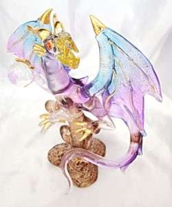 NEW Blue Purple Golden Glass Dragon Red Eyes w/ Crystal  
