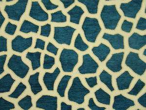Deep Ocean Blue Giraffe Chenille Upholstery Fabric  