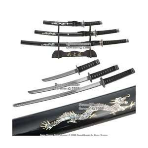  4 Pcs Dragon Slayer Samurai Katana Sword Set Black New 
