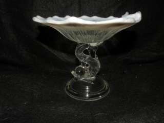 ANTIQUE OPALESCENT GLASS NORTHWOOD DOLPHIN COMPOTE  