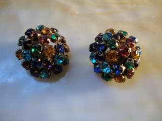 Vintage Costume Jewelry Colorful Rhinestone Earrings  