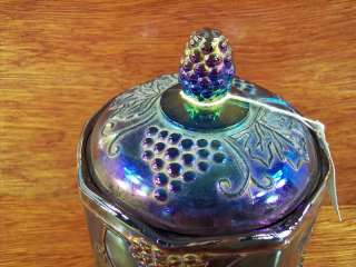Blue Carnival Glass Candy Canister #2 Indiana Grape  