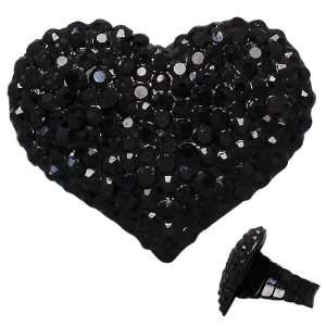   Fashion Statement Ring Covered in Jet Black Crystals with Stretch Band