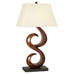  Walnut Brown Abstract Wave Sculpture Table Lamp