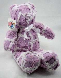   Chenille Stuffed Animal 100% Cotton 14 Purple and White Teddy Bear