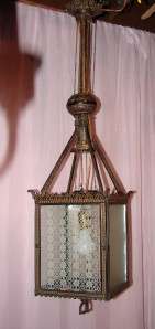 RARE Gothic Wrought Iron Hanging Lantern Light PAT 1879  